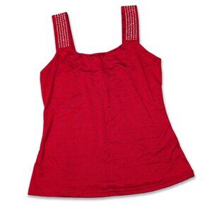 ChicMe Red Tank Top with Rhinestone Straps, Size Small